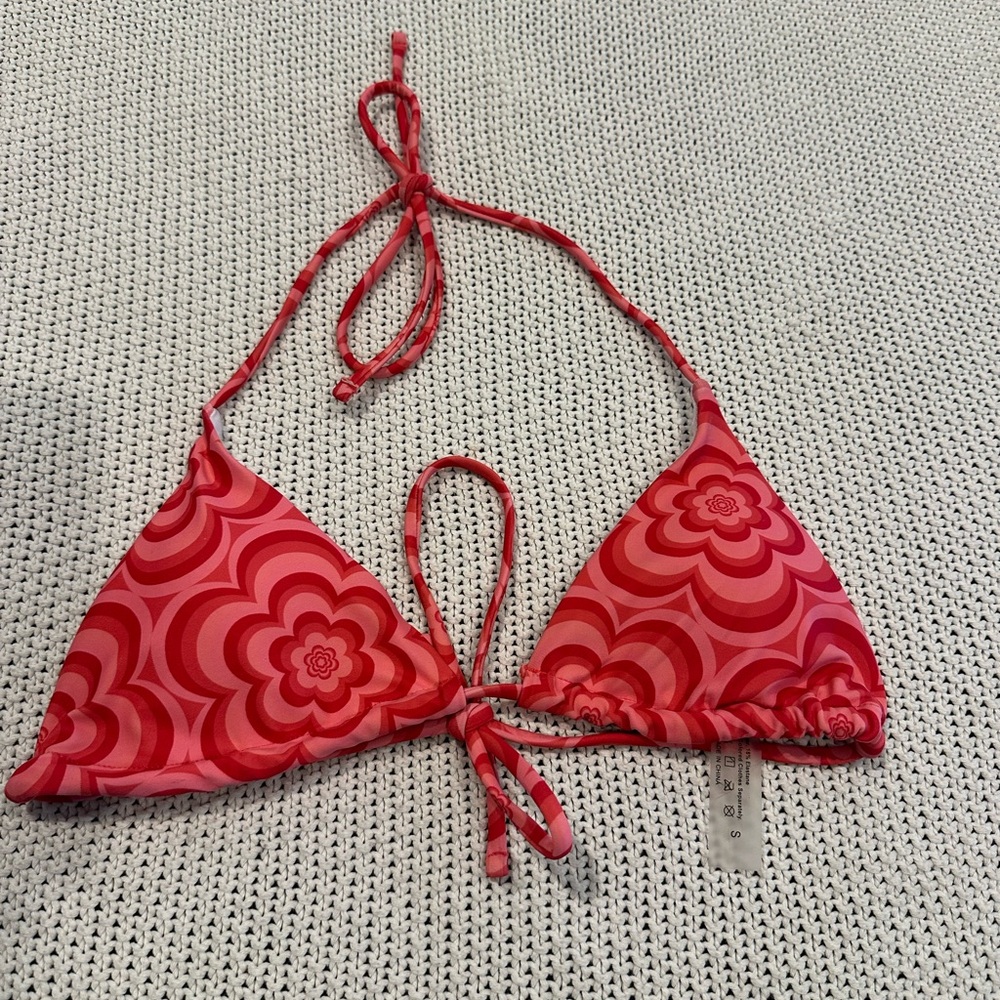 Red Floral Bikini Top